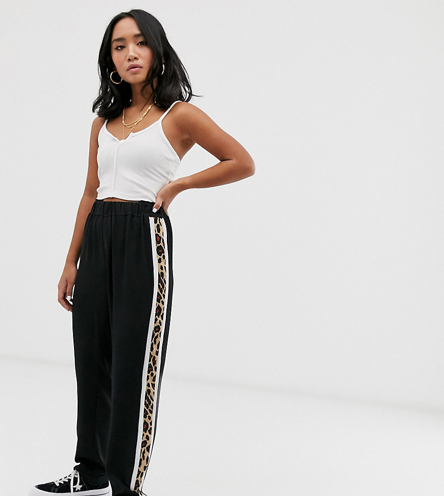 Brave Soul Petite kiss trousers with leopard side stripe
