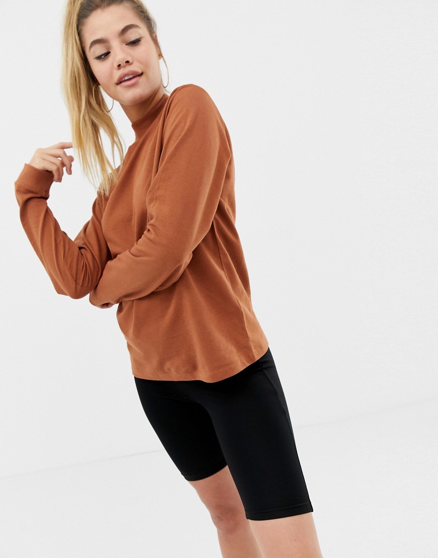 ASOS DESIGN lightweight high neck sweatshirt in brown