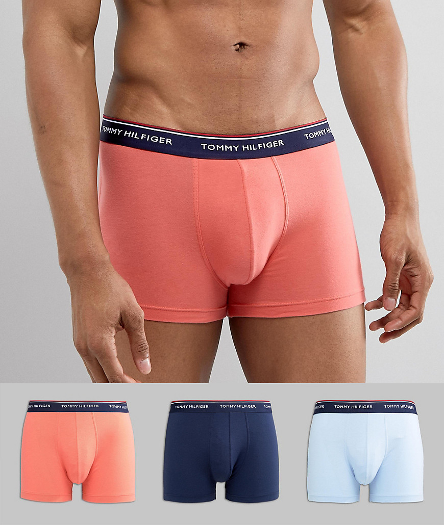 Tommy Hilfiger 3 Pack Trunks Navy Waistbands in Navy/Blue/Pink - Blue/navy/pink