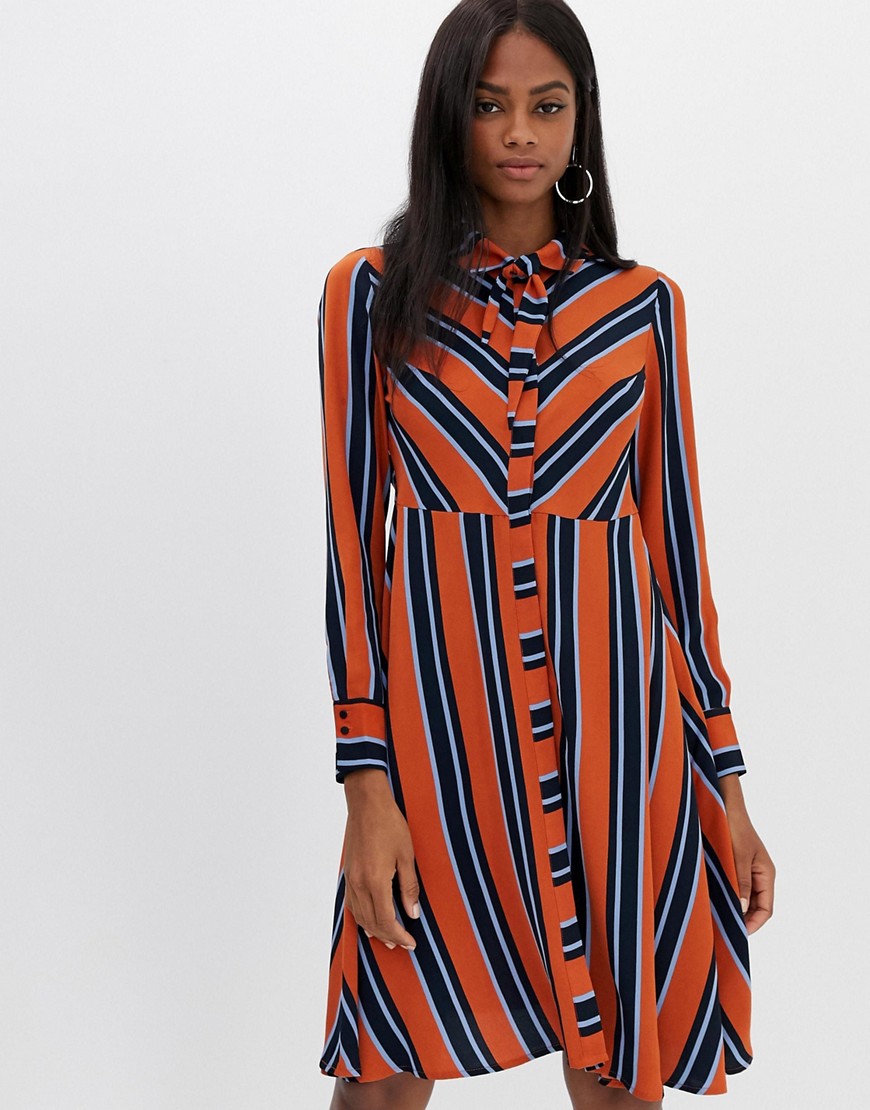 cine Galaxia Esplendor Y.a.s Stripe Shirt Dress With Neck Tie-orange | ModeSens