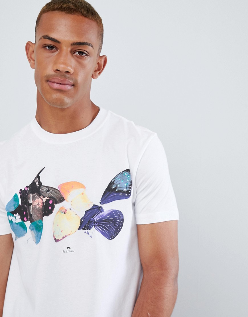 PS Paul Smith slim fit butterfly print tshirt in white - White