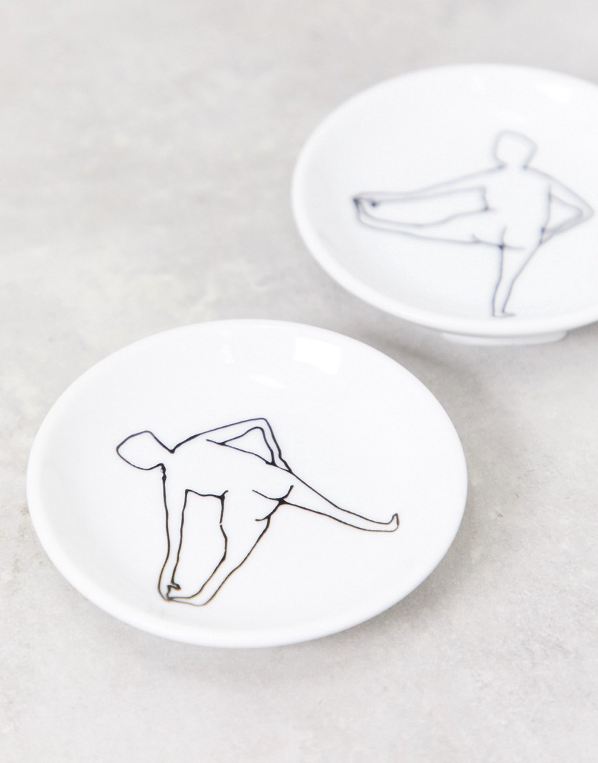 Monki 2 pack mini trays with yoga pose in black and white