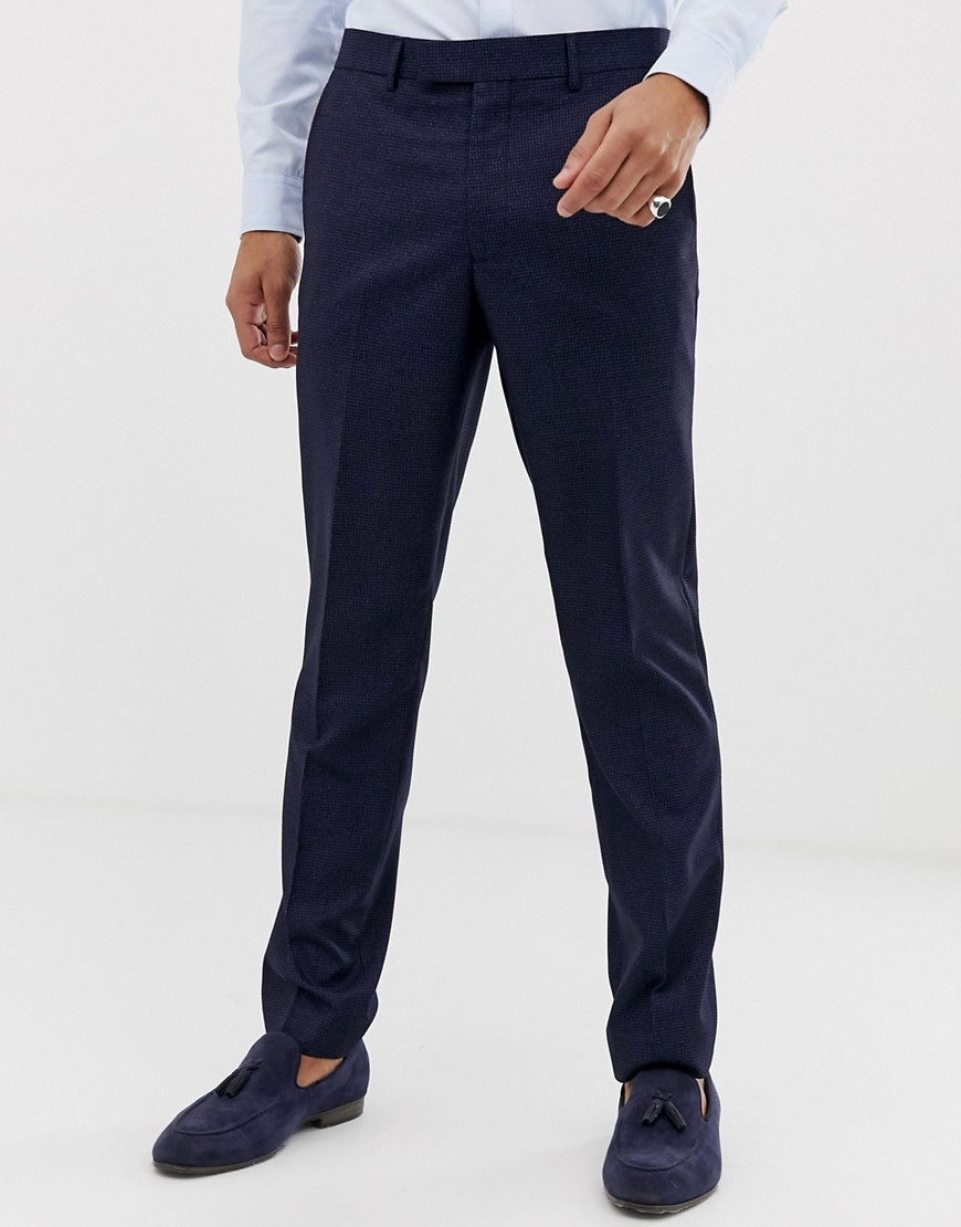 Harry Brown slim fit small check navy suit trousers