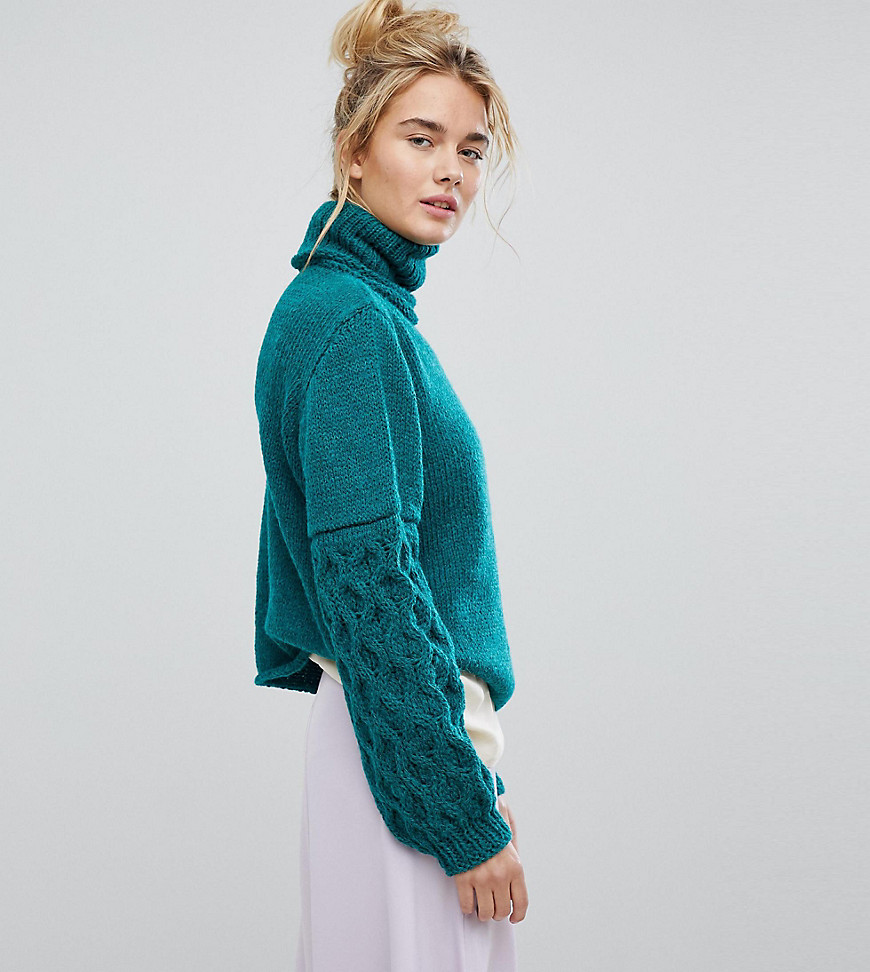 OneOn Hand Knitted Textured Sleeve Jumper - Green