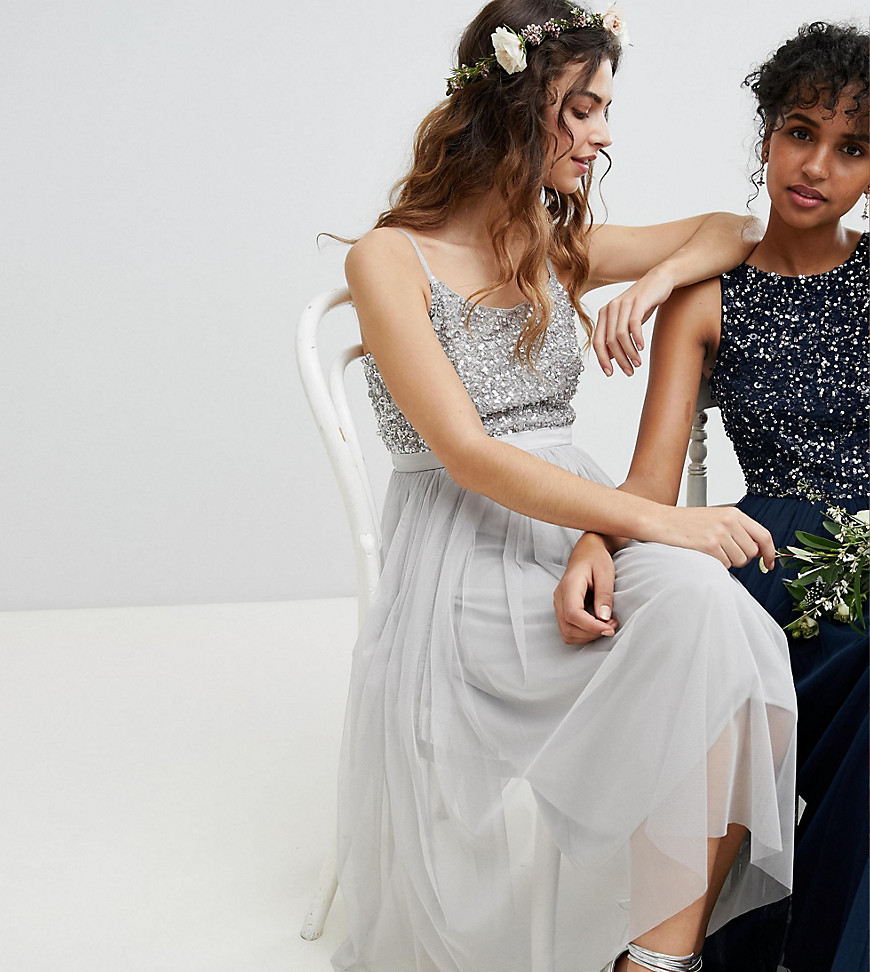 Maya Cami Strap Sequin Top Tulle Detail Midi Bridesmaid Dress