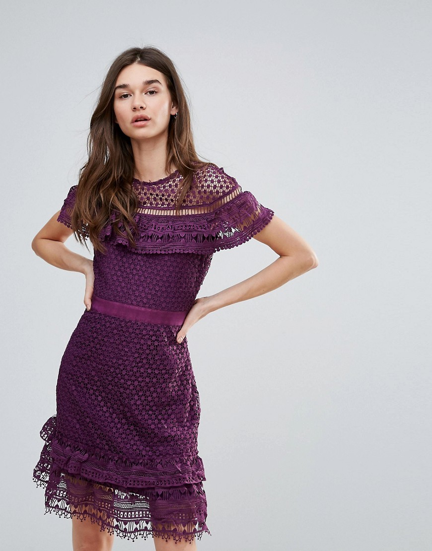 Liquorish Layered Lace Dress With Frill - Purple