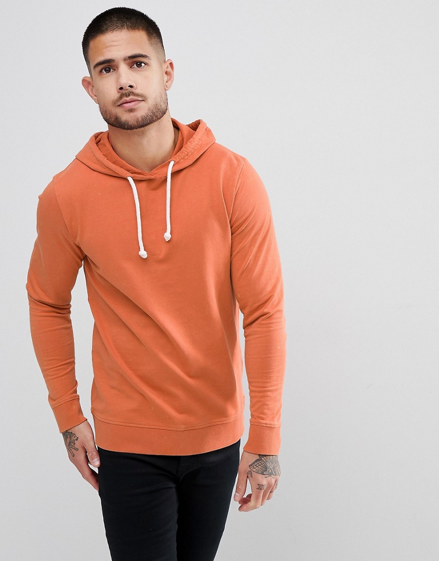 Troy Over Head Hood Sweat in Washed Rust - Tan