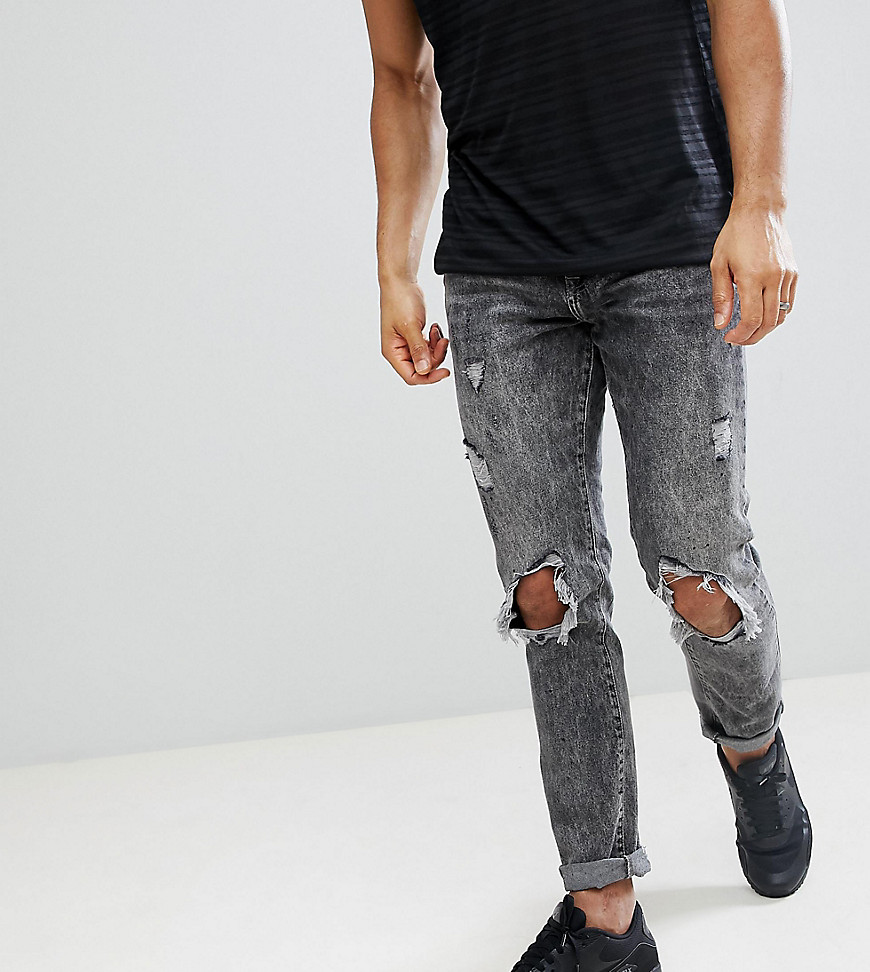 Brooklyn Supply Co Acid Wash Slim Jeans With Rip and Repair - Black
