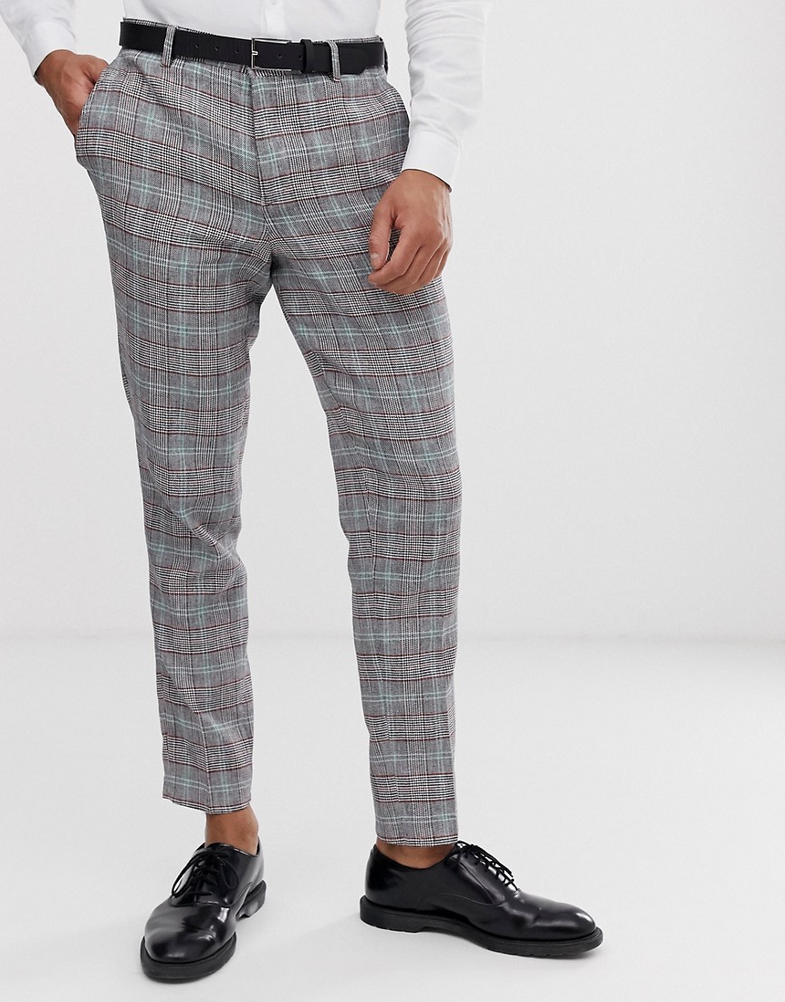 Selected Homme tapered suit trouser in check cotton linen