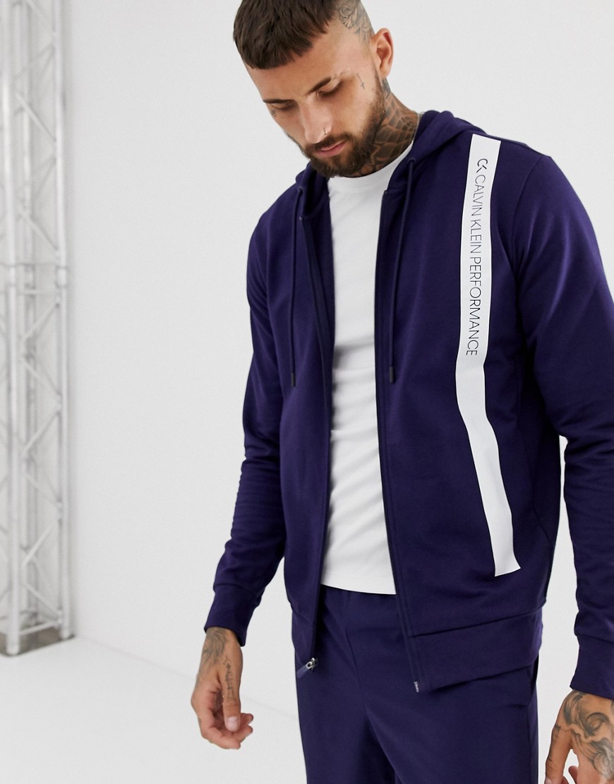 Calvin Klein Performance stripe logo zip-thru hoodie