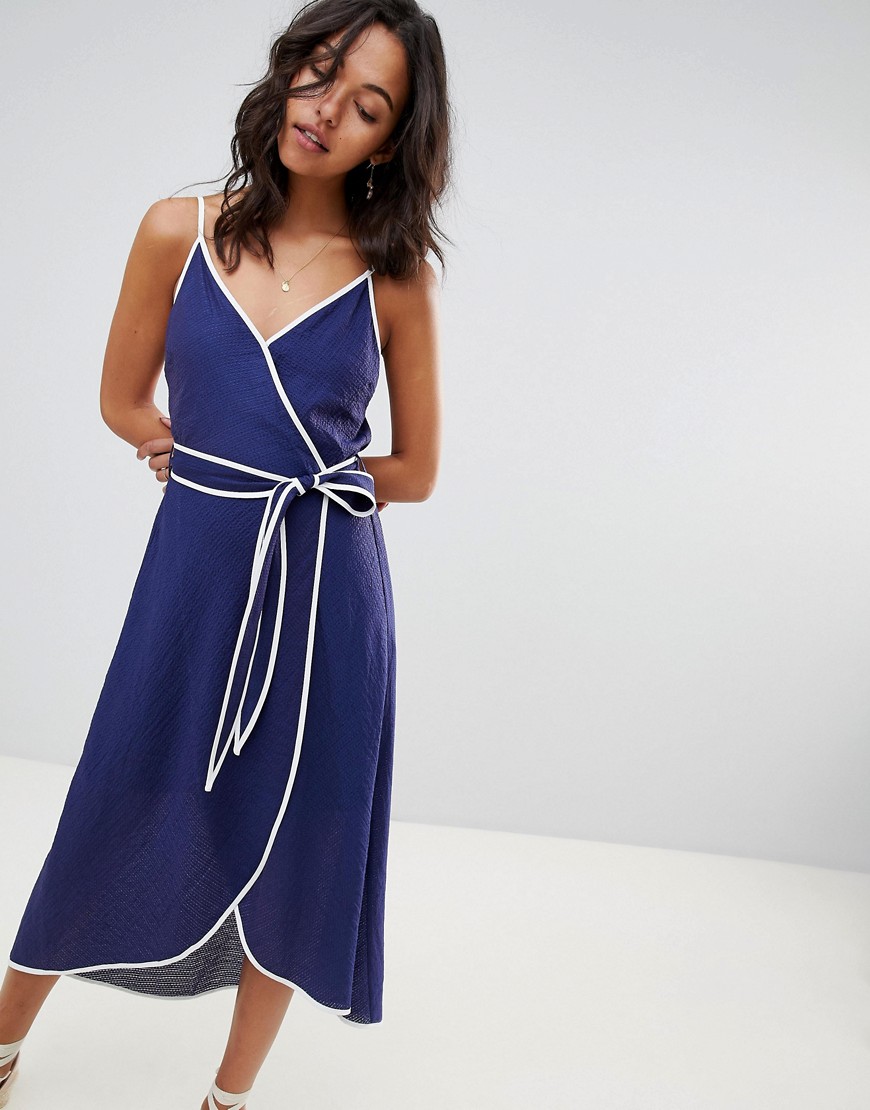 Moon River Tie Wrap Maxi Dress - Navy
