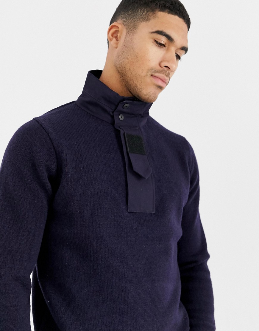 G-Star half zip knitted jumper in navy with neck detail