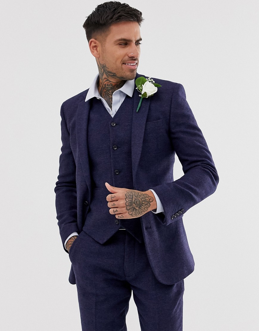ASOS DESIGN wedding super skinny suit jacket in blue micro check