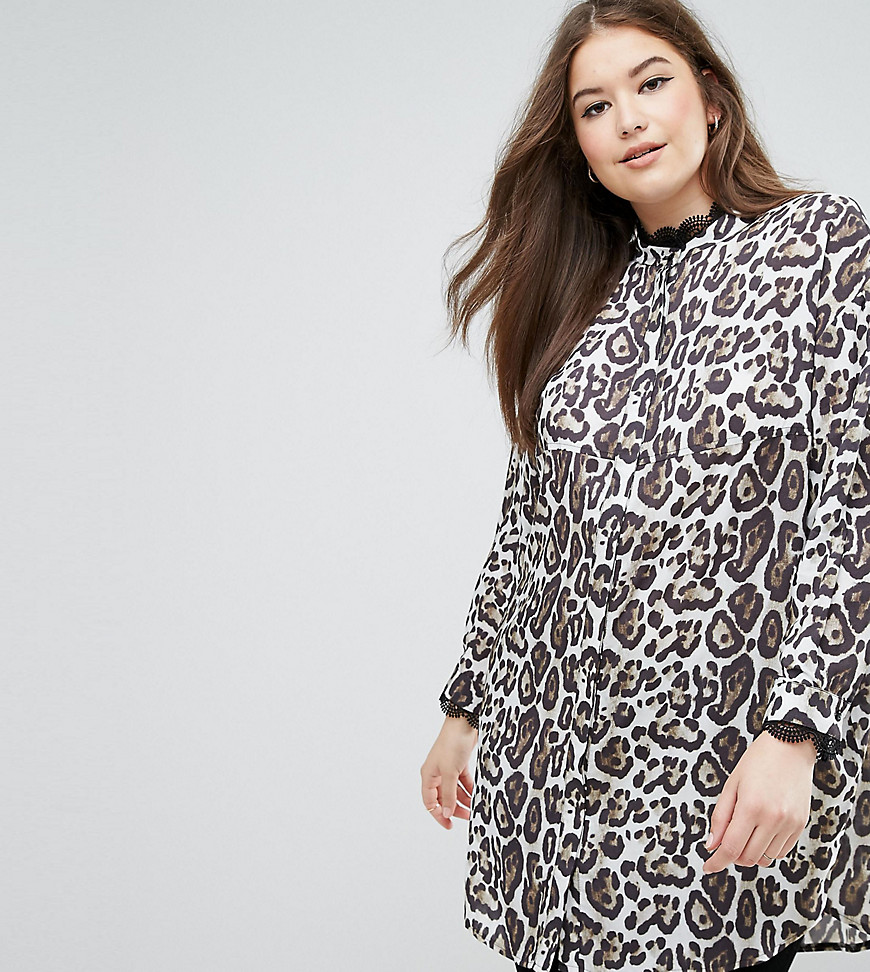 Elvi Leopard Print Longline Shirt - Multi
