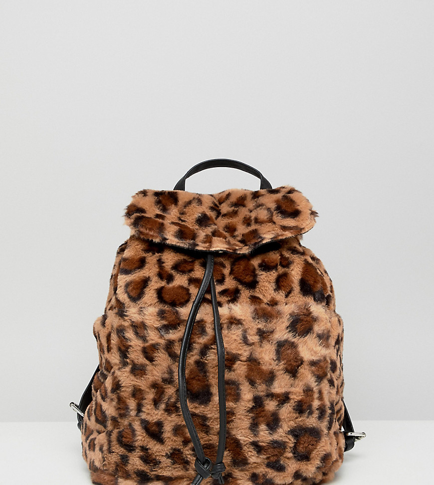 Stradivarius leopard faux fur backpack