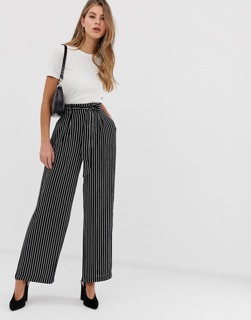 QED London stripe belted palazzo trousers