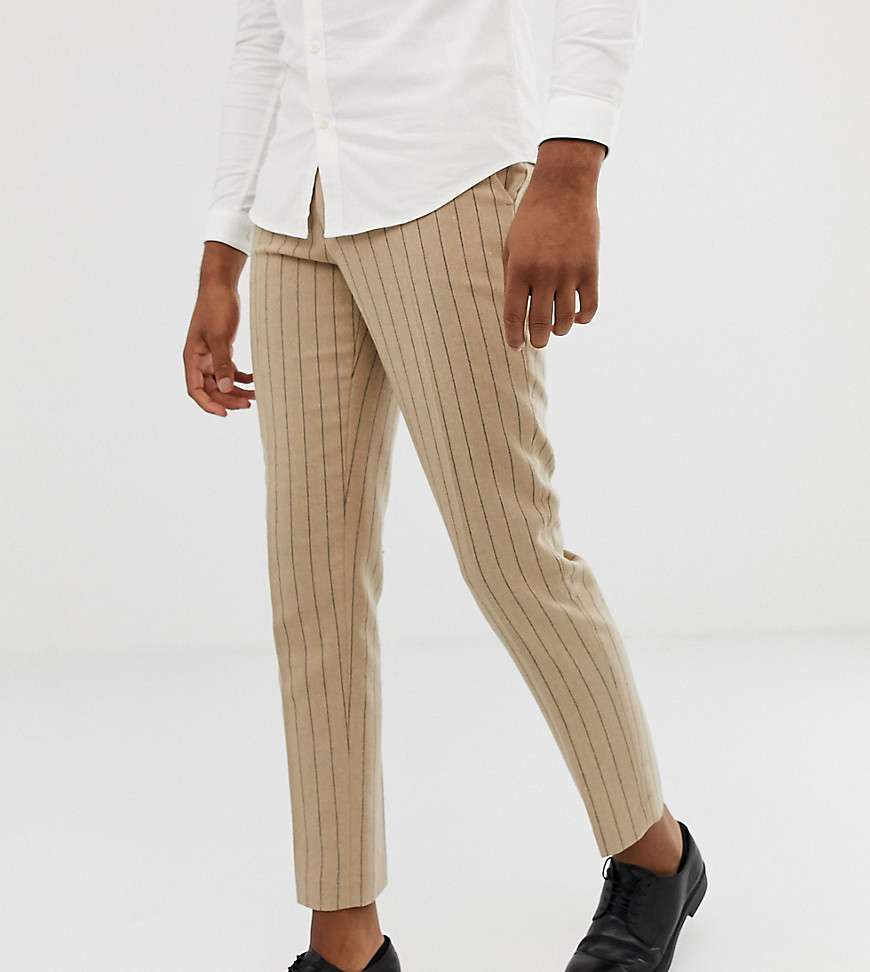 ASOS DESIGN Tall skinny crop smart trouser in stone pinstripe wool mix