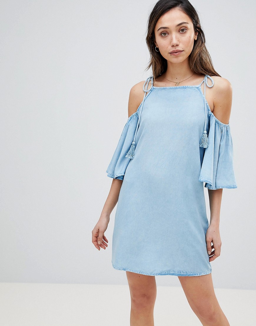 Influence Cold Shoulder Chambray Beach Dress