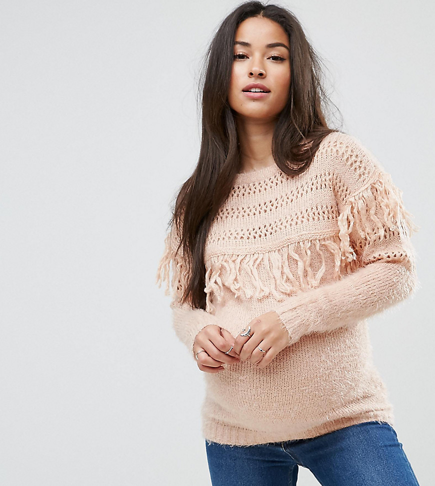 Mamalicious Tassel Front Knitted Jumper - Old rose-s