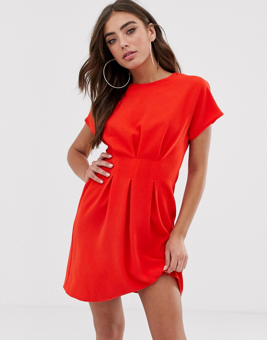 Asos Design Nipped In Waist Mini Dress-red | ModeSens