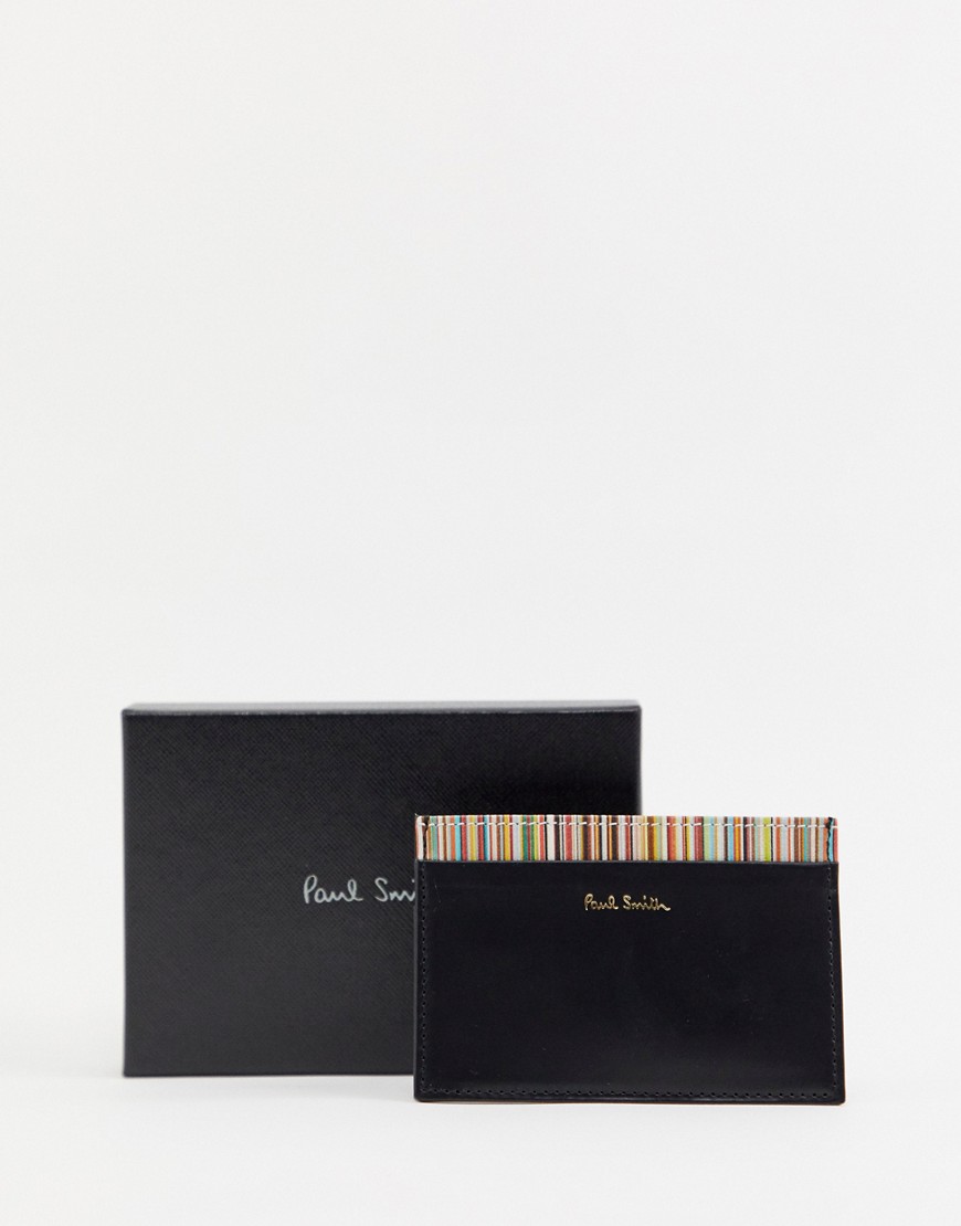 Paul Smith leather card case with classic stripe lining in black