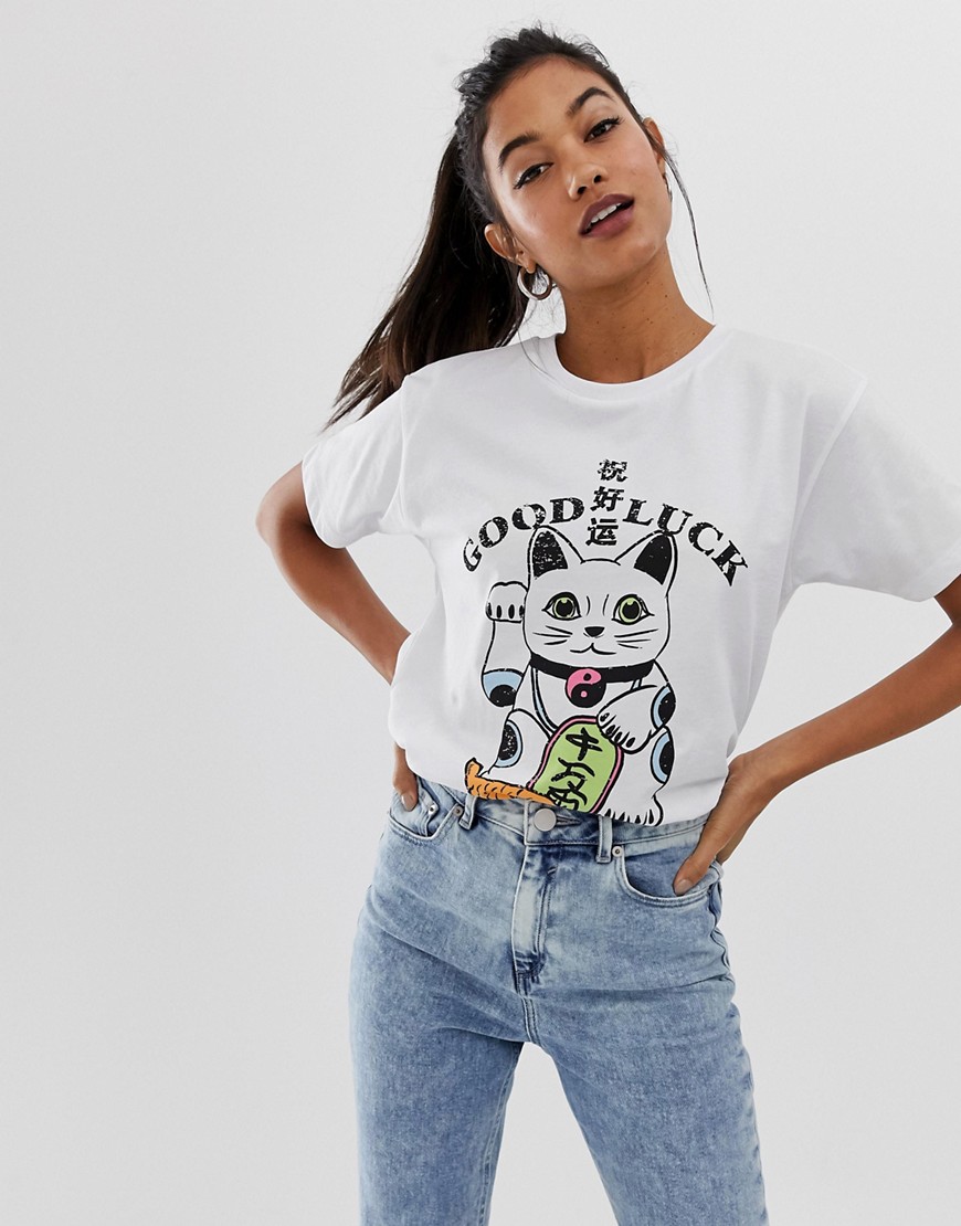 ASOS DESIGN t-shirt with lucky cat print