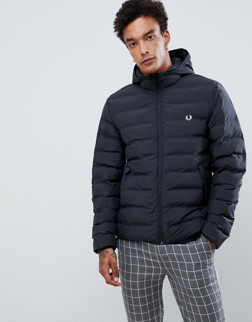 Fred Perry hooded puffer jacket in black