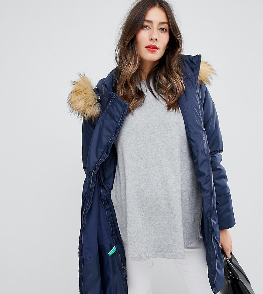 Modern Eternity 3 in 1 padded parka coat with detachable faux fur hood - Navy