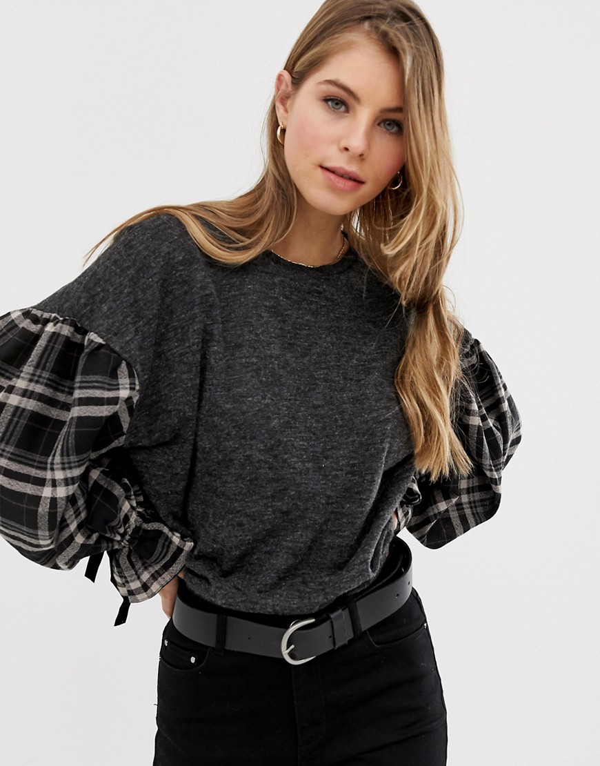 QED London contrast check sleeve top