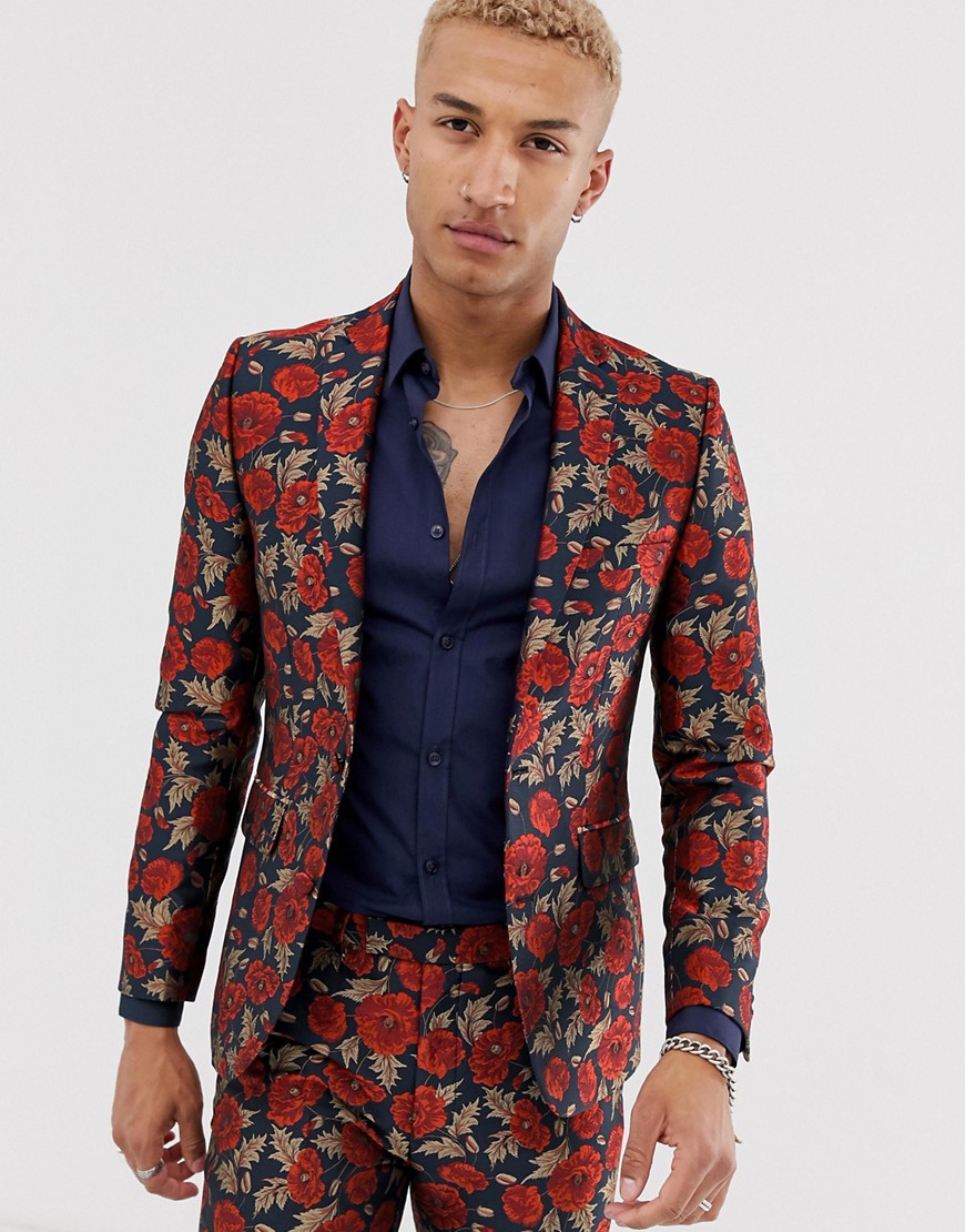 Tux Till Dawn slim fit embroidered poppy jacquard suit jacket