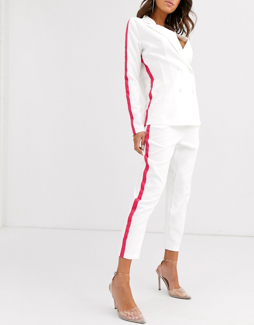 Lasula cigarette trouser with pink piping in white