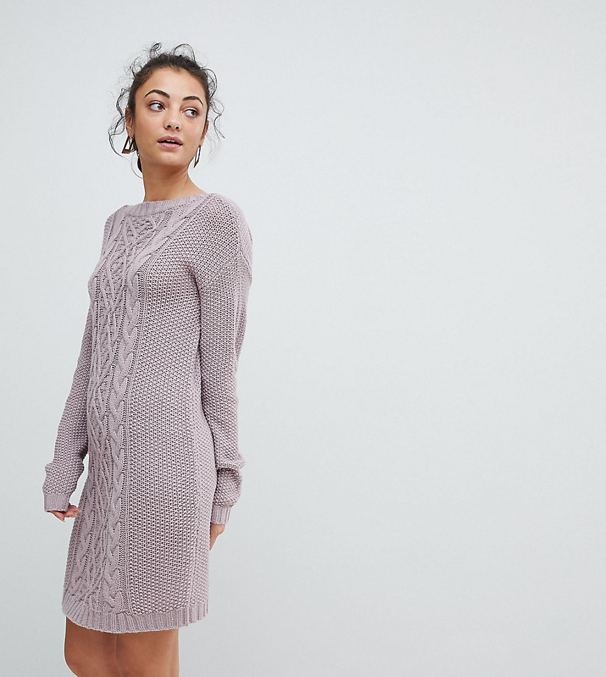Fashion Union Tall Jumper Dress In Cable Knit - Lilac