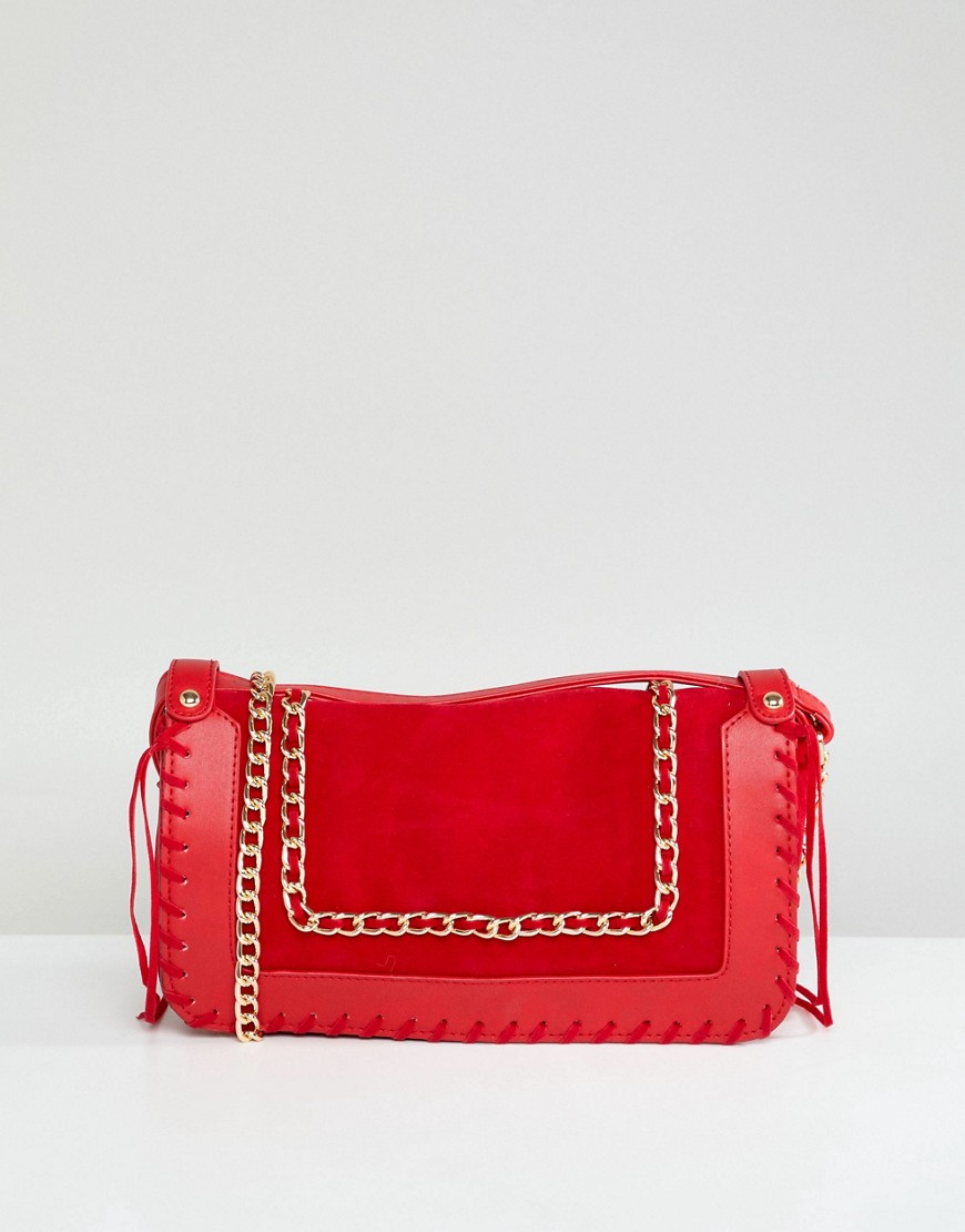 Yoki Fashion Red Cross Body Bag with Chain Detail - Red