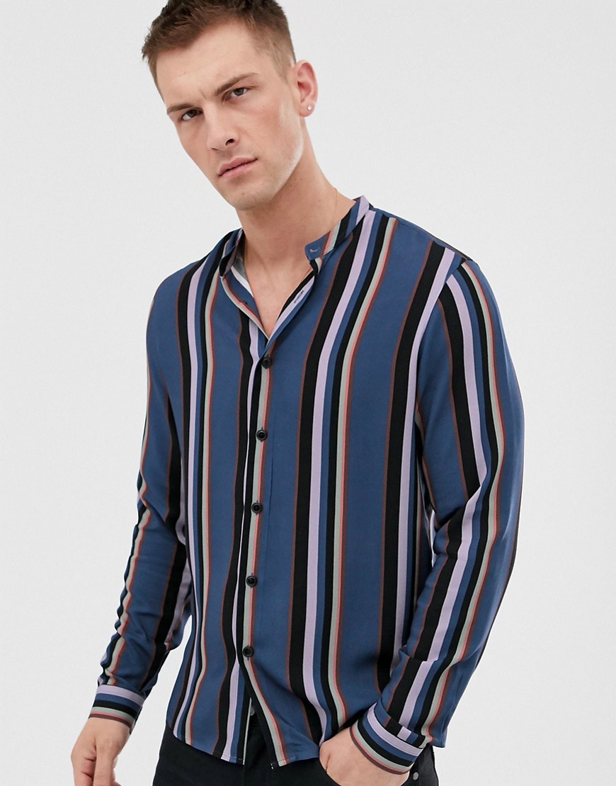 ASOS DESIGN regular fit stripe shirt with grandad collar