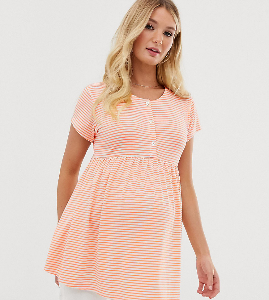 ASOS DESIGN Maternity nursing short sleeve smock top with button front in stripe