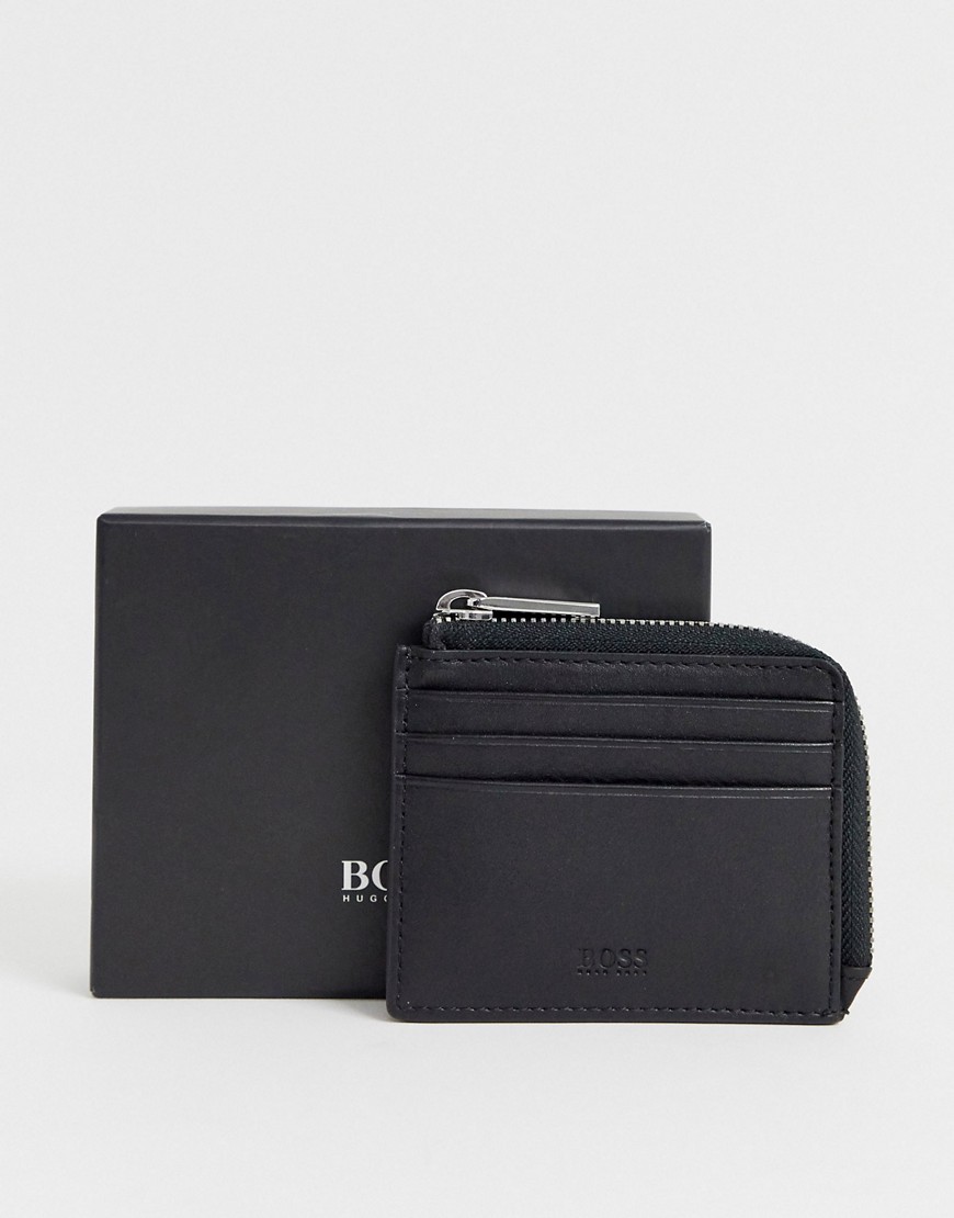 BOSS Majestic leather coin zip wallet in black