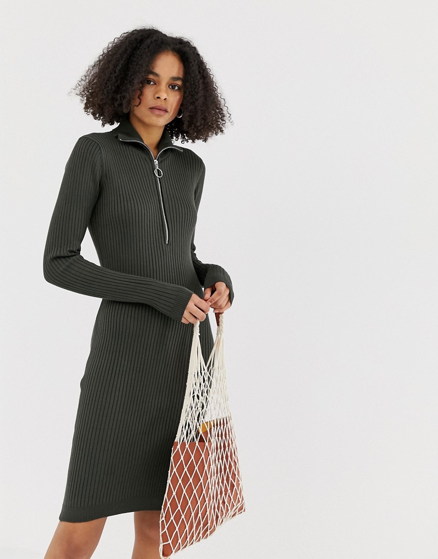 Minimum ribbed high neck dress with zip detail