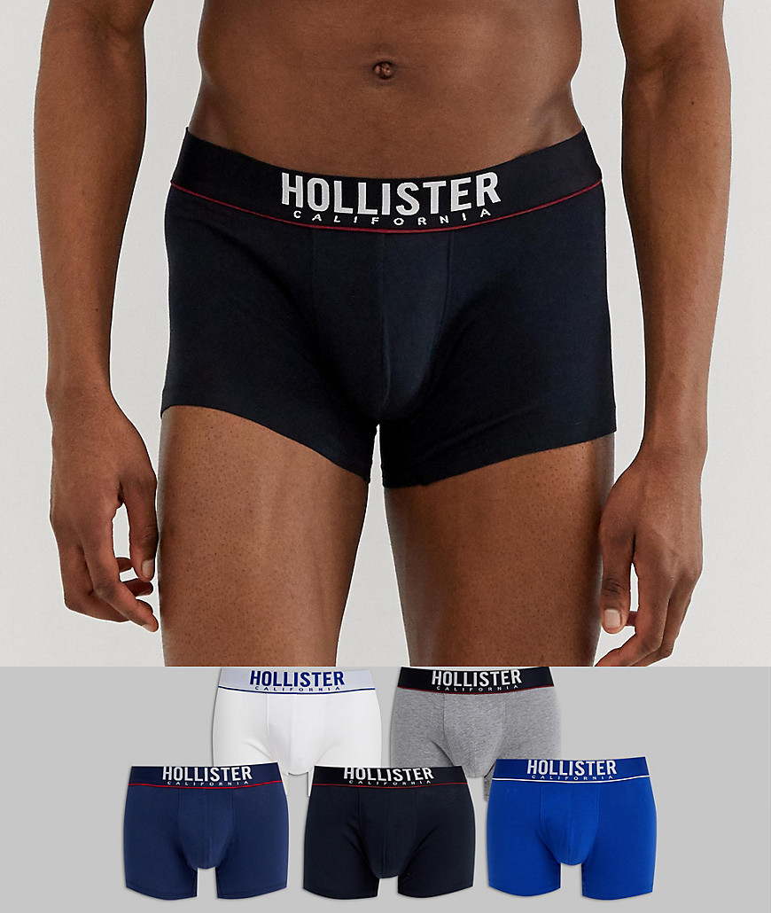 Hollister 5 pack trunks logo taping waistband in white/navy/blue/grey/black solid