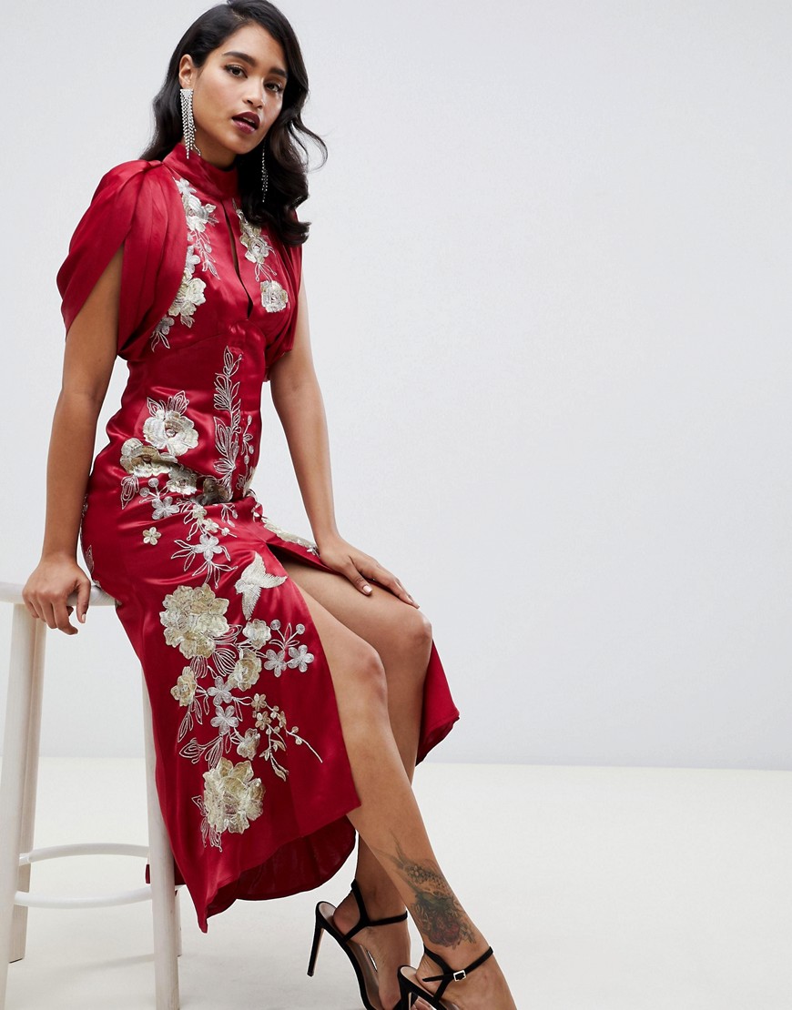 ASOS EDITION embroidered maxi dress with dropped armhole