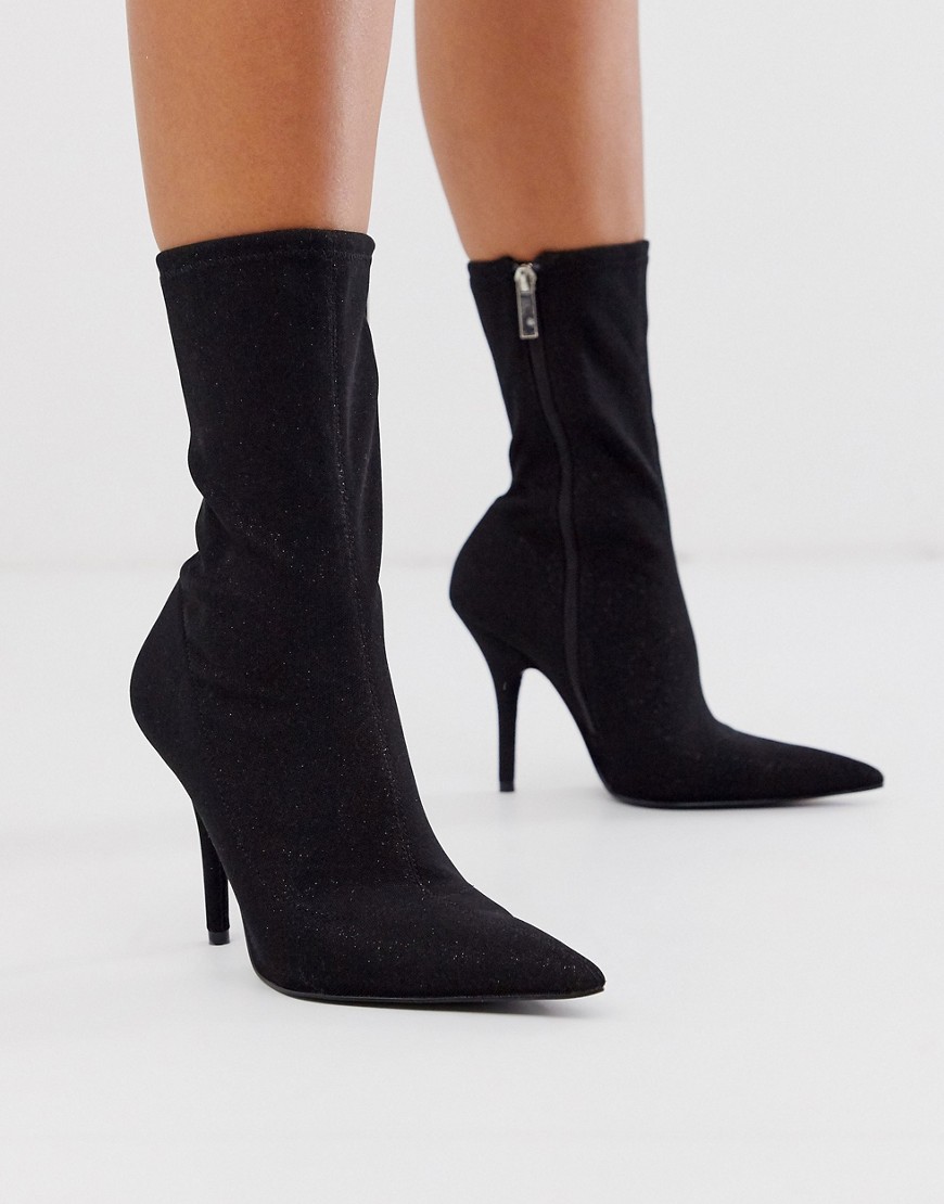 Asos Design Evie Sock Boots In Black Glitter