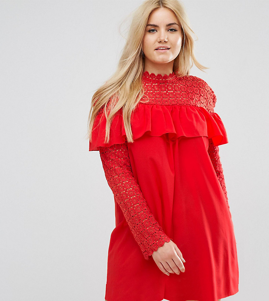 Club L Plus Crochet High Neck Detailed Dress With Long Sleeves