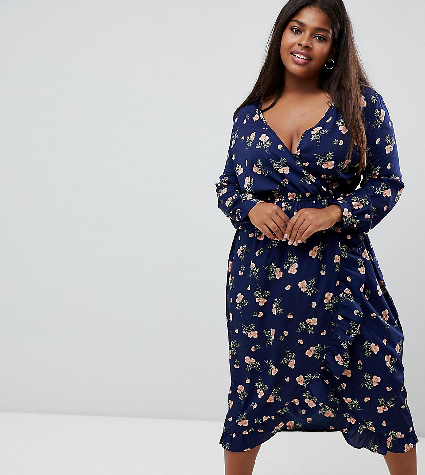Influence Plus Floral Midi Wrap Dress With Ruffle