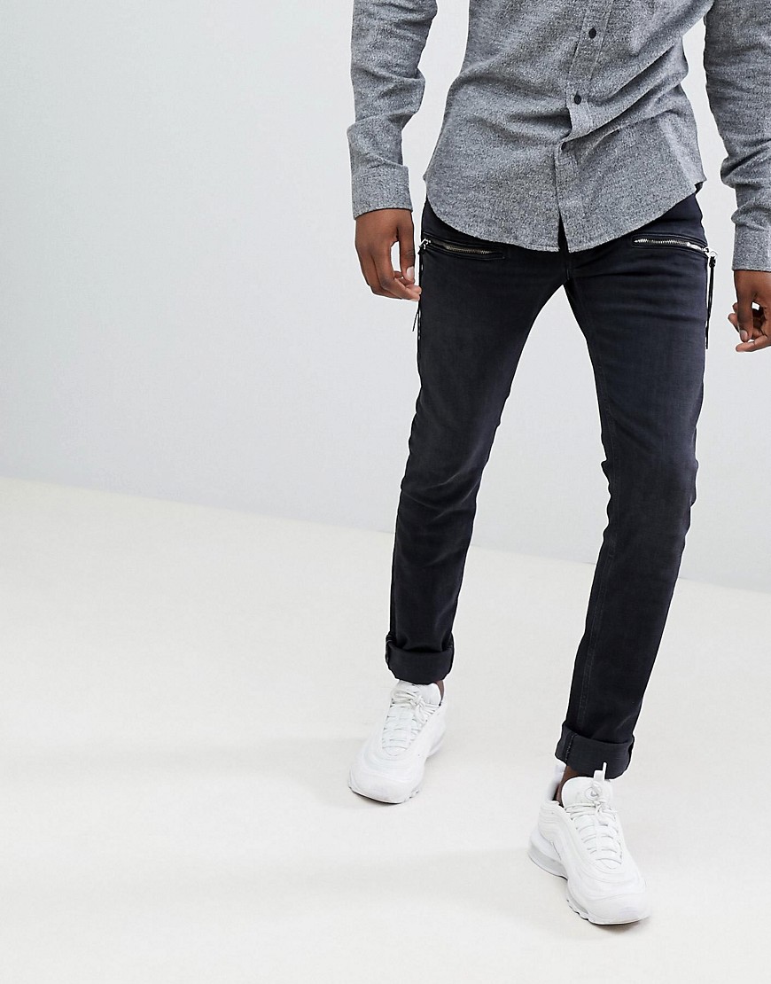 Replay andov skinny stretch jeans zip detail in black - Black