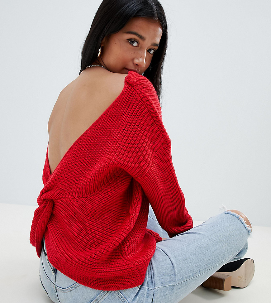 Missguided Petite twist back jumper in red - Red