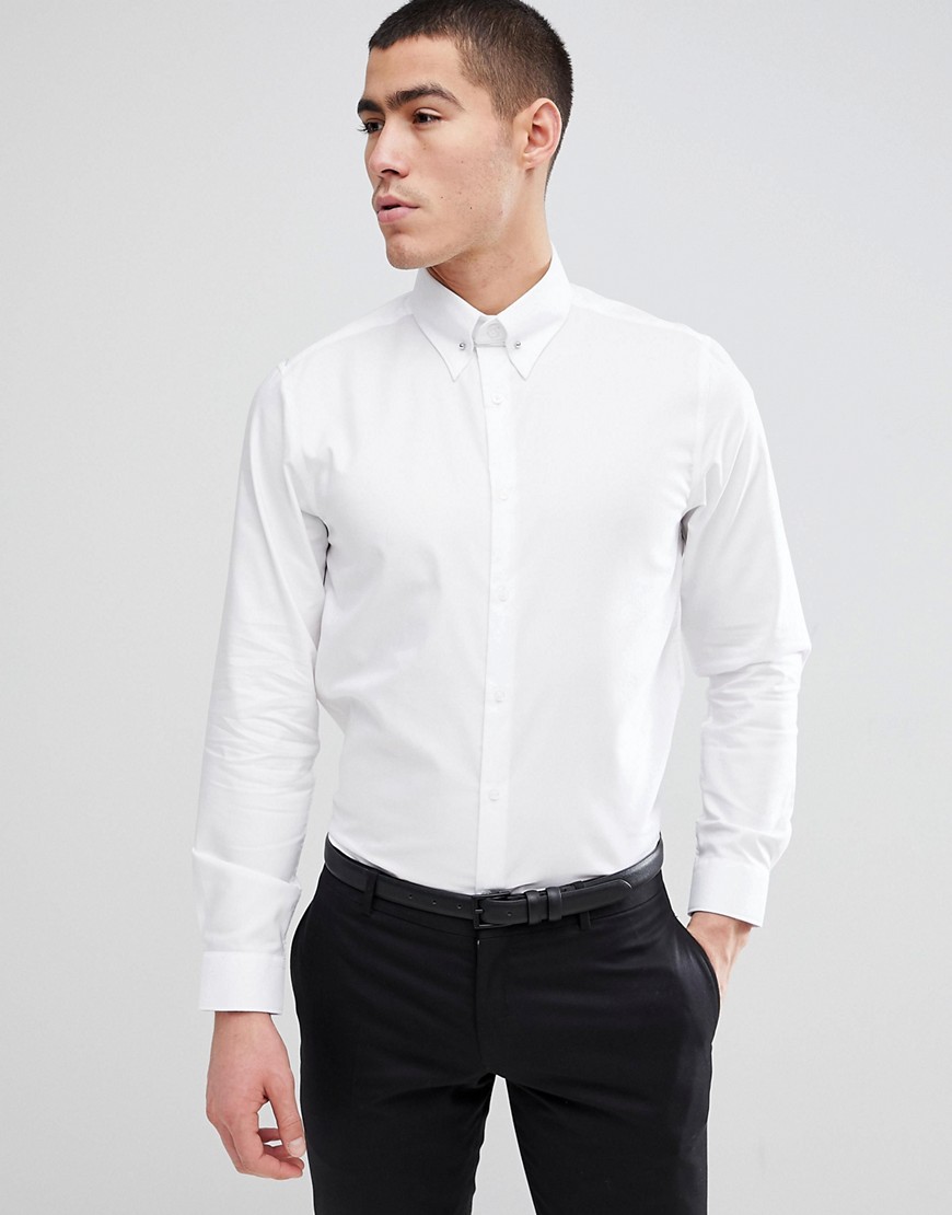 Burton Menswear Slim Shirt With Pin Collar In White - White