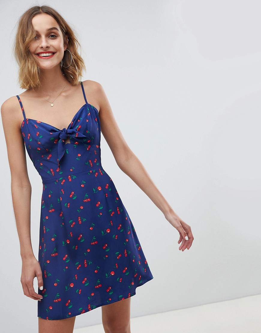 Neon Rose cami dress with bunny ties in cherry print
