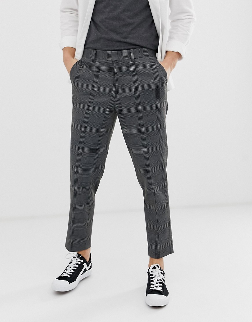 Selected Homme tapered cropped trousers in grey check