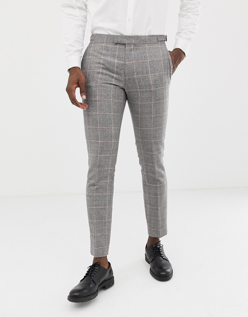 Moss London premium skinny suit trousers in 100% italian wool check