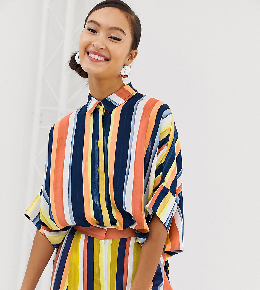 Monki co-ord multi stripe short sleeve blouse