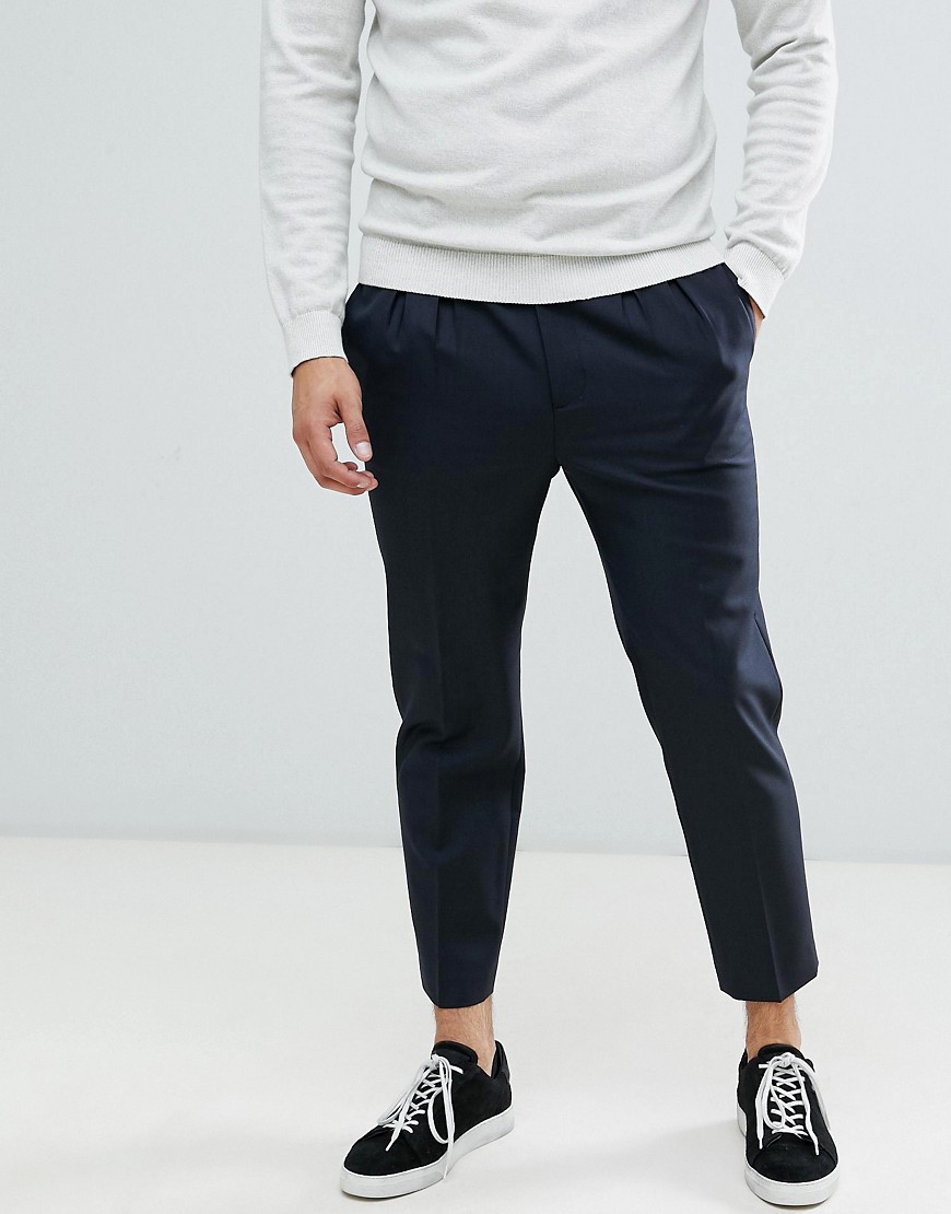 ASOS DESIGN tapered crop smart trousers in 100% wool with double pleat